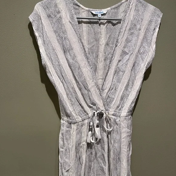 New Blue Island Silver White Wrap Maxi Dress Striped Glitter V Neck Spring - Picture 9 of 16